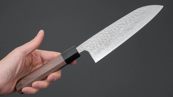 Hitohira Futana S3 Tsuchime Damascus Santoku 170mm Walnut Handle Product vendor