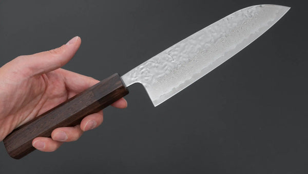 Hitohira Futana Stainless Polished Tsuchime Damascus Santoku 170mm Tagayasan Handle Product vendor