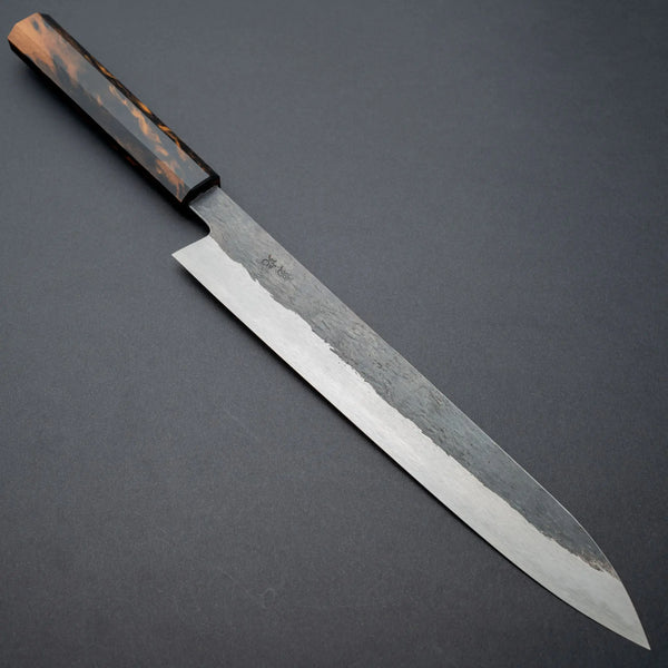 Isamitsu White #1 Stainless Clad Kurouchi Sujihiki 270mm Black and White Ebony Handle Product vendor