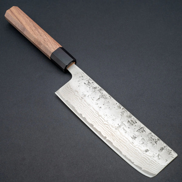 Hitohira Futana Swedish Stainless Nashiji Damascus Nakiri 165mm Walnut Handle Product vendor