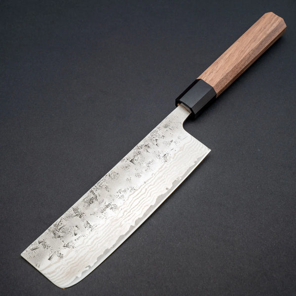 Hitohira Futana Swedish Stainless Nashiji Damascus Nakiri 165mm Walnut Handle Product vendor