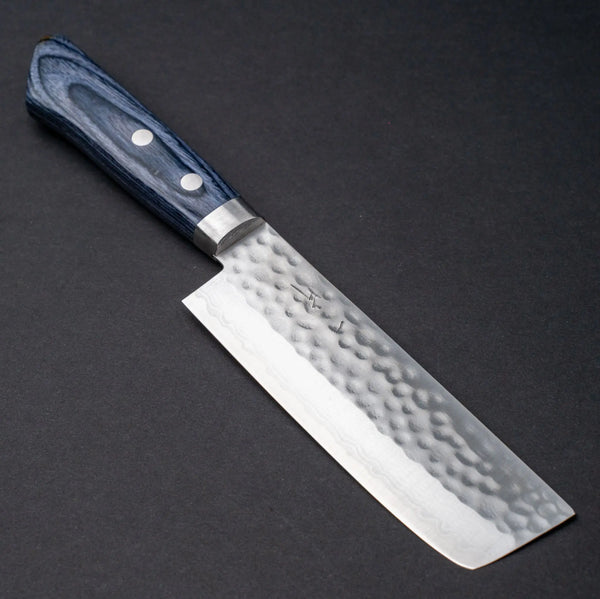 Hitohira NM V10 Tsuchime Damascus Nakiri 130mm Blue Pakka Handle Product vendor
