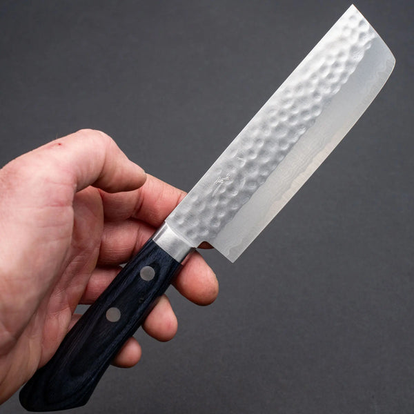 Hitohira NM V10 Tsuchime Damascus Nakiri 130mm Blue Pakka Handle Product vendor
