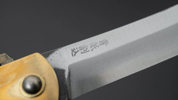 Higonokami Blue Steel Folding Knife Extra Large Brass Handle - Tetogi