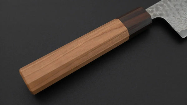 Hitohira Futana S3 Tsuchime Damascus Santoku 170mm Cherry Wood Handle - Tetogi