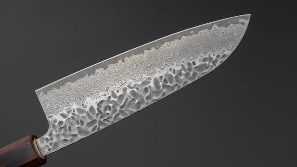 Hitohira Futana Stainless Tsuchime Damascus Santoku 170mm Keyaki Zelkova Handle - Tetogi