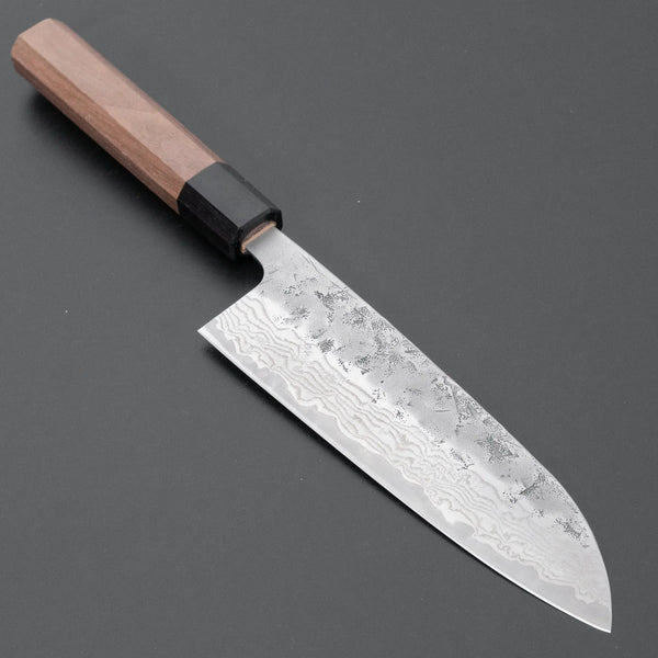 Hitohira Futana Swedish Stainless Nashiji Damascus Santoku 170mm Walnut Handle - Tetogi