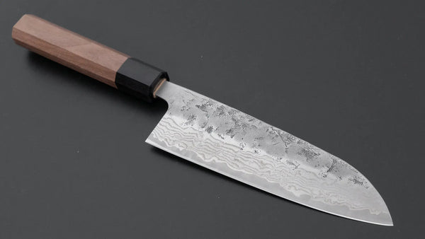 Hitohira Futana Swedish Stainless Nashiji Damascus Santoku 170mm Walnut Handle - Tetogi
