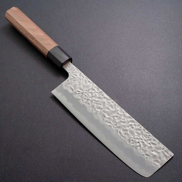 Hitohira Futana White #1 Migaki Tsuchime Nakiri 165mm Walnut Handle - Tetogi