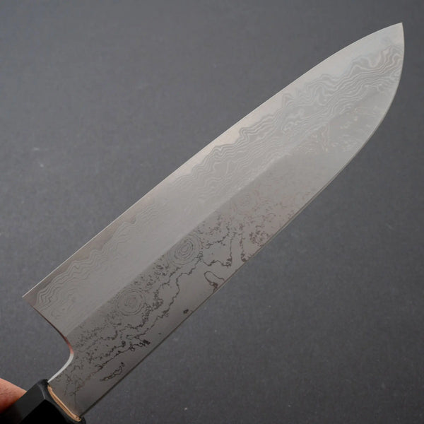 Hitohira Gorobei Kyuzo White #2 Damascus Santoku Ho Wood Handle - Tetogi