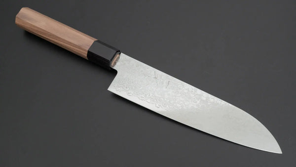 Hitohira HG Damascus Santoku Walnut Handle - Tetogi