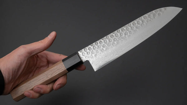 Hitohira HG Tsuchime Damascus Santoku Walnut Handle - Tetogi