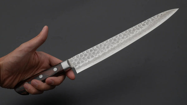 Hitohira HG Tsuchime Damascus Sujihiki 240mm Imitation Mahogany Handle - Tetogi