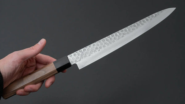 Hitohira HG Tsuchime Damascus Sujihiki 240mm Walnut Handle - Tetogi