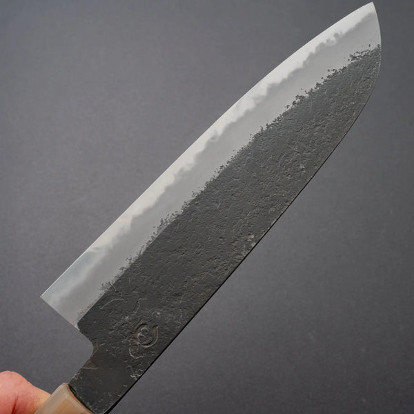 Hitohira Hinode Nashiji White #2 Santoku 180mm Ebony Handle (White Horn) - Tetogi