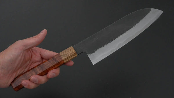 Hitohira Hinode Nashiji White 2 Stainless Clad Santoku 180mm Wood Handle - Tetogi