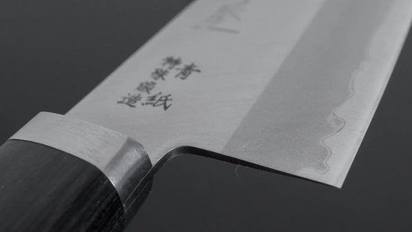 Hitohira Imojiya MZ Blue #2 Stainless Clad Santoku 165mm Pakka Handle - Tetogi