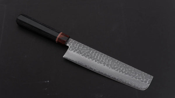 Hitohira Imojiya ST Tsuchime Damascus Nakiri 180mm Pakka Handle (Wa) - Tetogi