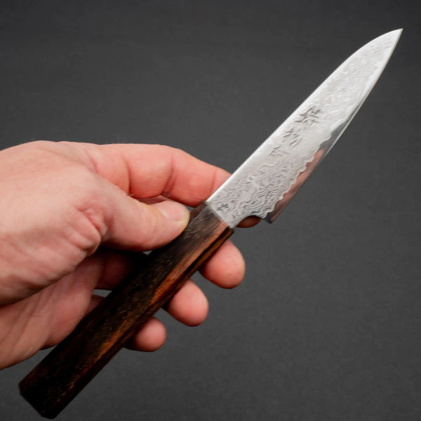 Hitohira Imojiya TH Damascus Paring 105mm Ebony Handle - Tetogi
