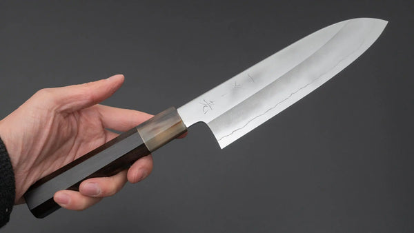 Hitohira Kikuchiyo Rou Silver #3 Mirror Polished Santoku Ebony Handle - Tetogi