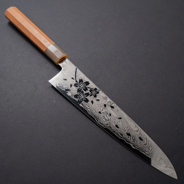 Hitohira Kikuchiyo Rou VG10 Sakura Damascus Gyuto 240mm Sakura Handle (Blond horn) - Tetogi