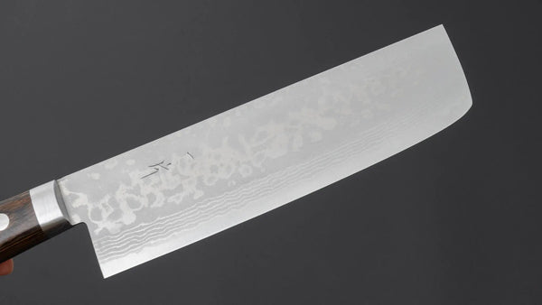 Hitohira NM V10 Damascus Nakiri 165mm Brown Pakka Handle - Tetogi
