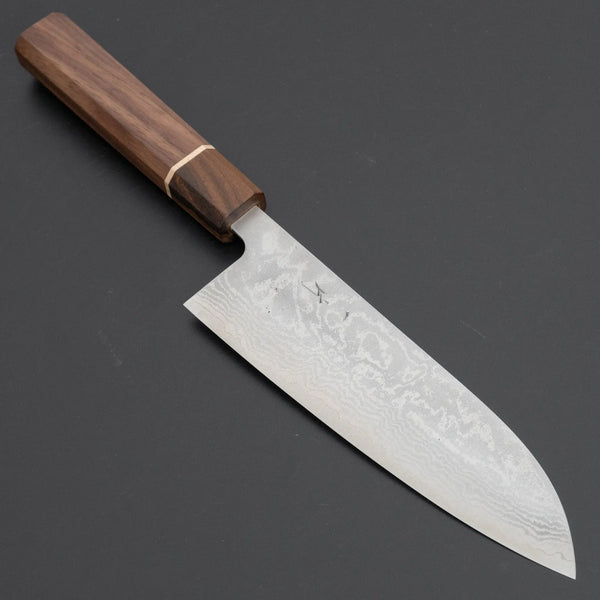 Hitohira Setsu Forged VG - 10 Damascus Santoku 165mm Walnut Handle (Ziricote Ferrule) - Tetogi