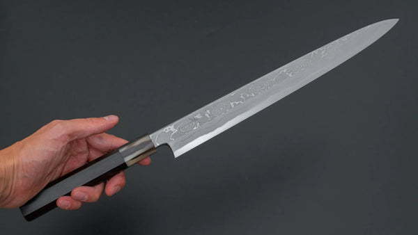 Hitohira Tanaka Mosuke Blue #1 Damascus Yanagiba 300mm Ebony Handle (Saya) - Tetogi