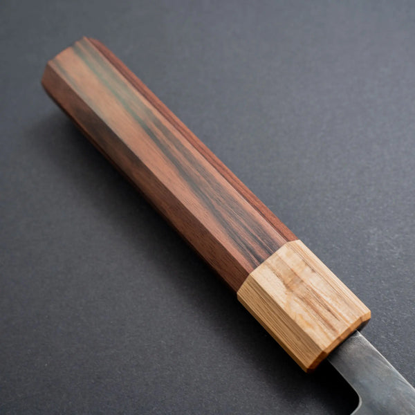 Hitohira TD Blue #2 Stainless Clad Kurouchi Gyuto 210mm Ebony Handle (Oak Ferrule) - Tetogi