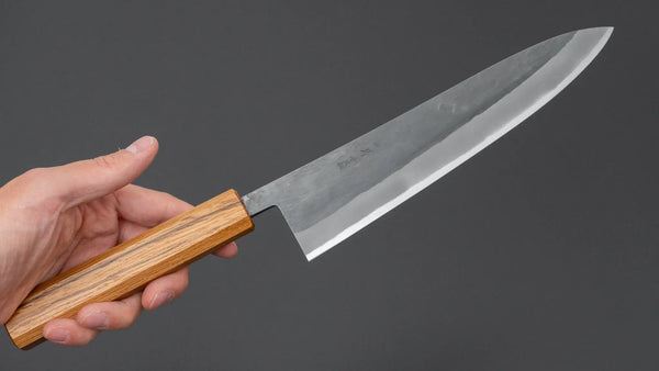 Hitohira TD Blue 2 Stainless Clad Kurouchi Gyuto 210mm Oak Handle - Tetogi