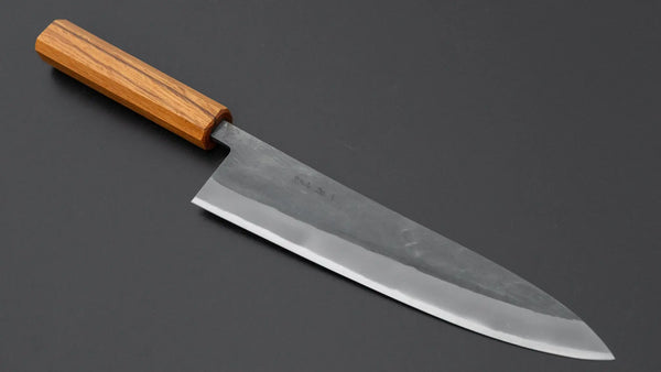 Hitohira TD Blue 2 Stainless Clad Kurouchi Gyuto 210mm Oak Handle - Tetogi