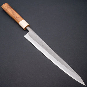 Hitohira TD Blue 2 Stainless Clad Nashiji Sujihiki 240mm Walnut Handle - Tetogi