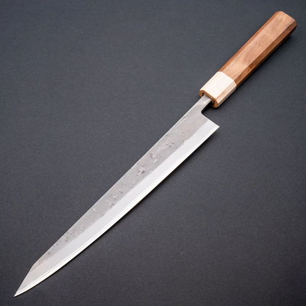 Hitohira TD Blue 2 Stainless Clad Nashiji Sujihiki 240mm Walnut Handle - Tetogi