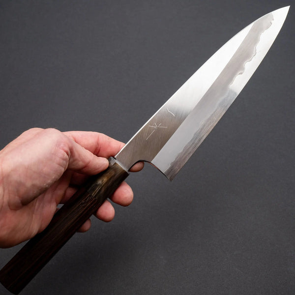 Hitohira Togashi Blue 1 Stainless Clad Migaki Gyuto 210mm Taihei Makassar Ebony Handle - Tetogi
