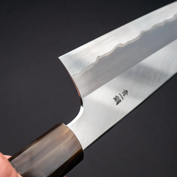 Hitohira Togashi Blue 1 Stainless Clad Migaki Gyuto 210mm Taihei Makassar Ebony Handle - Tetogi