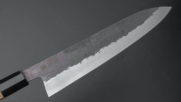 Isamitsu Blue Super Stainless Clad Kurouchi Gyuto 240mm Taihei Zebrawood Handle - Tetogi