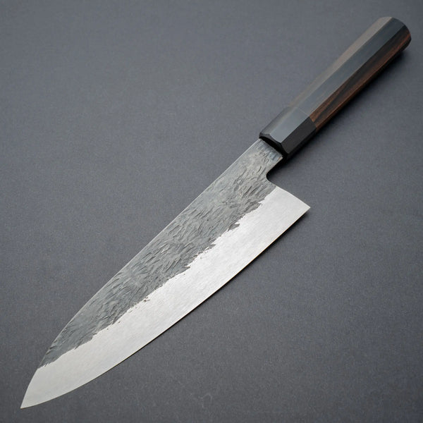 Isamitsu White 1 Stainless Clad Kurouchi Gyuto 195mm Riisgaard Ebony Handle - Tetogi