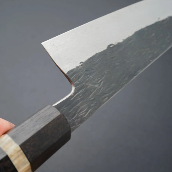 Isamitsu White 1 Stainless Clad Kurouchi Gyuto 195mm Riisgaard Ebony Handle - Tetogi