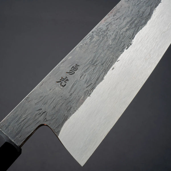 Isamitsu White 1 Stainless Clad Kurouchi Gyuto 195mm Riisgaard Ebony Handle - Tetogi