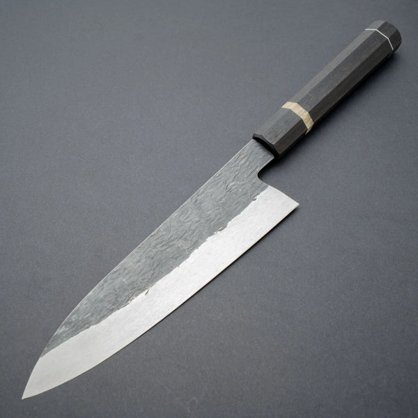 Isamitsu White 1 Stainless Clad Kurouchi Gyuto 195mm Riisgaard Ebony Handle - Tetogi