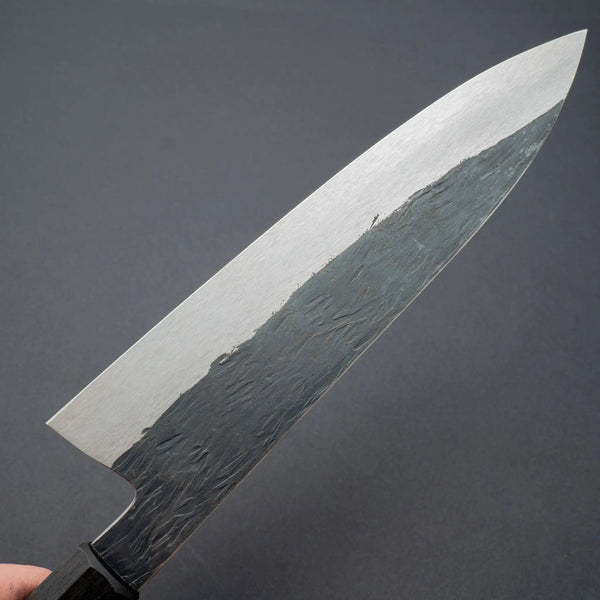 Isamitsu White 1 Stainless Clad Kurouchi Gyuto 195mm Riisgaard Ebony Handle - Tetogi