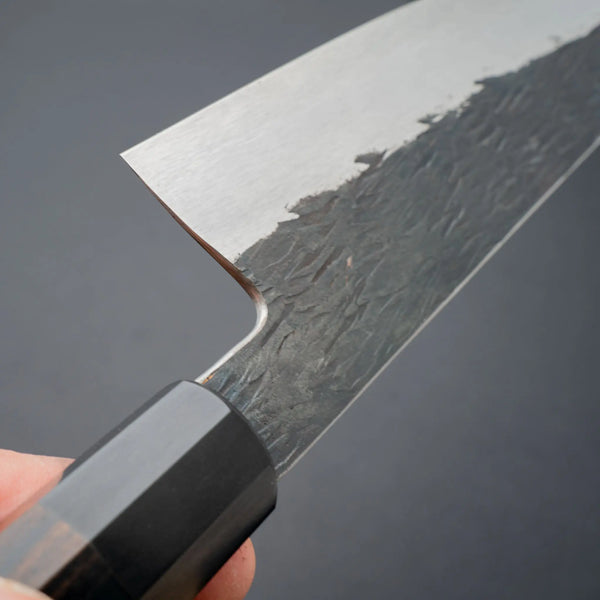 Isamitsu White 1 Stainless Clad Kurouchi Gyuto 195mm Riisgaard Ebony Handle - Tetogi