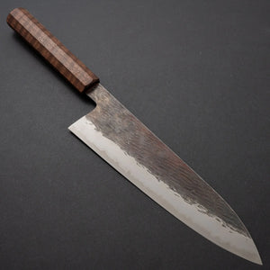 Isamitsu White #1 Stainless Clad Kurouchi Gyuto 210mm Riisgaard Curly Walnut Handle - Tetogi