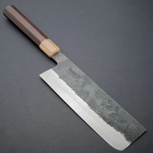 Isamitsu White 1 Stainless Clad Kurouchi Nakiri 180mm Riisgaard Rosewood - Tetogi