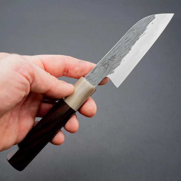 Isamitsu White 1 Stainless Clad Kurouchi Paring 90mm Ebony Handle - Tetogi