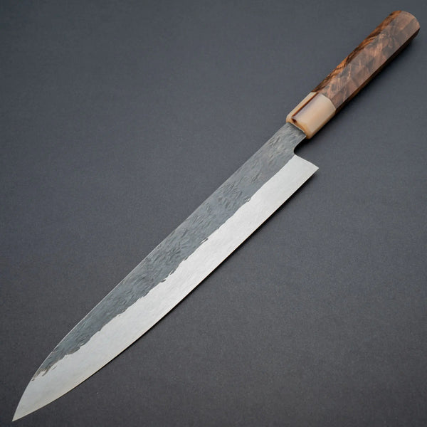 Isamitsu White 1 Stainless Clad Kurouchi Sujihiki 270mm Riisgaard Walnut Handle - Tetogi
