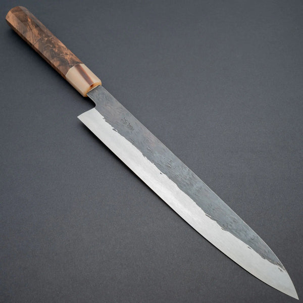 Isamitsu White 1 Stainless Clad Kurouchi Sujihiki 270mm Riisgaard Walnut Handle - Tetogi