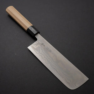 Morihei Kikuyu Blue #2 Damascus Nakiri 165mm Ho Wood Handle - Tetogi