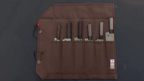 HI-CONDITION Hanpu Canvas 6 Pockets Knife Roll Brown - Tetogi