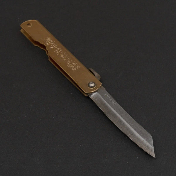 Higonokami Blue Steel Folding Knife Large Brass Handle - Tetogi